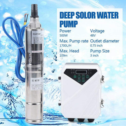 Bomba sumergible solar de pozo profundo de 3 pulgadas, 24 V, 270 W, bomba de agua solar sumergible de acero inoxidable para riego agrícola + kit de controlador MPPT 3FLS1.8/100-D24/270 (24 V 270 W)