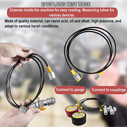 HIHITOMORROW H-464613 Kit de comprobación de presión hidráulica 70M, con medidores de presión digital 10000PSI/70MPa, 11 acoplamientos, 2 mangueras de prueba, kit de acoplamiento de probador hidráulico para sistemas