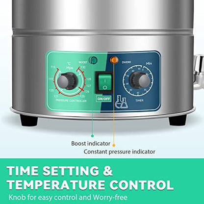 Autoclave temporizada de 25 cuartos de galón, autoclave presurizado a vapor, 15 psi a 121 ℃, para cristalería, equipo de laboratorio y cultivo de hongos, 110 V