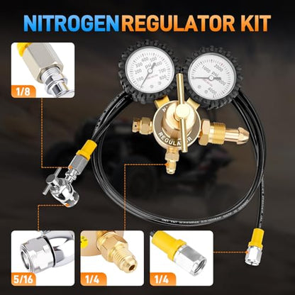 Kit regulador de nitrógeno, herramienta de llenado de choque de nitrógeno de 4000PSI con portabrocas y medidor Schrader sin pérdidas, para amortiguadores, compatible con Dirt Bike, ATV, UTV - MZ831214