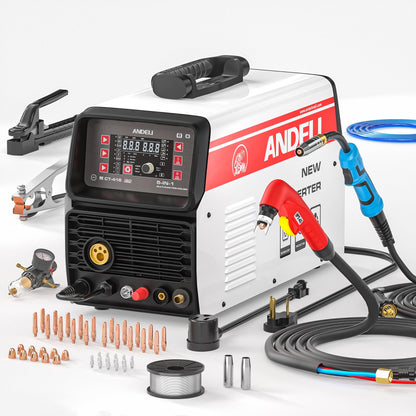 ANDELI 5 en 1 cortador de plasma soldador combo, 160Amp 110/220V Máquina de soldadura de doble voltaje, Gas MIG/Flux MIG/Lift TIG/Stick/Cut Multi-Proceso Soldador (MCT-416 PRO)