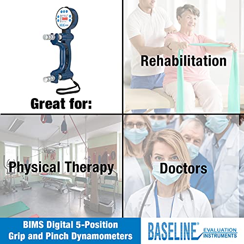 Baseline BIMS - Dinamómetro de mano digital de 5 posiciones para pruebas y evaluación de la fuerza de agarre #12-0072