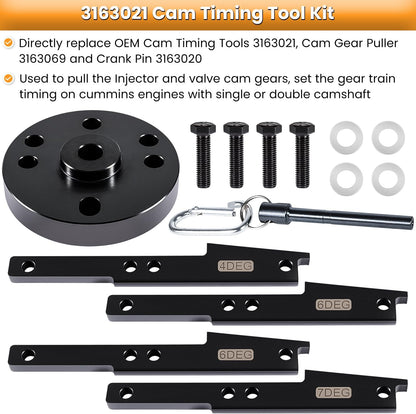 E-cowlboy 3163021 Kit de herramientas de sincronización de leva para todos los motores Cummins ISX QSX 2007-2017 con extractor de engranajes de leva, pasador de manivela y estuche de transporte,