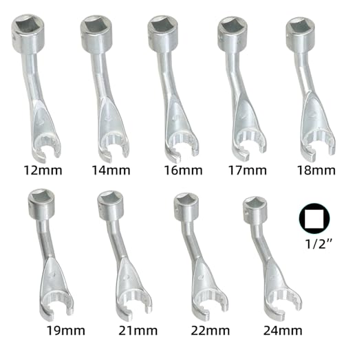 Juego de 9 enchufes de línea de combustible de inyección de riel común, 12 puntos, 12 mm, 14 mm, 16 mm, 18 mm, 19 mm, 21 mm, 22 mm, 24 mm, 24 mm, sensores térmicos DPTOOL-AFLD-001
