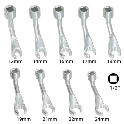 Juego de 9 enchufes de línea de combustible de inyección de riel común, 12 puntos, 12 mm, 14 mm, 16 mm, 18 mm, 19 mm, 21 mm, 22 mm, 24 mm, 24 mm, sensores térmicos DPTOOL-AFLD-001