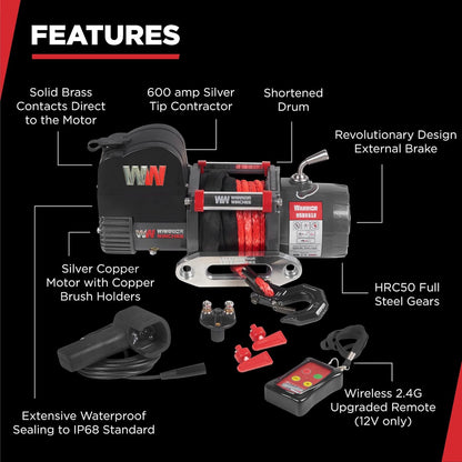 Warrior Winches Samurai 8,000 lbs 12v cabrestante eléctrico con cable de acero: perfecto para Jeep Wranglers, camiones, ATV y aventuras todoterreno. Controles inalámbricos