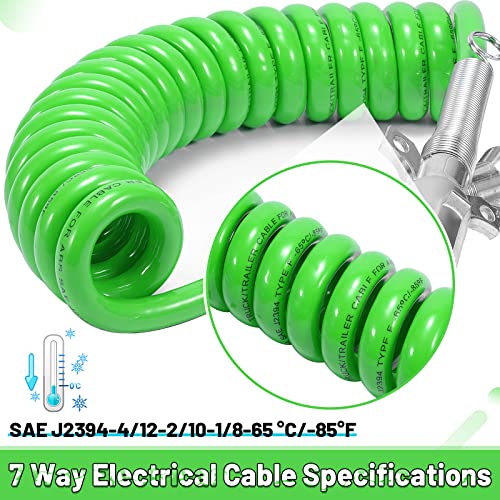 Bobina de alimentación eléctrica ABS de 7 vías de 15 pies, cables de ABS en espiral de alta resistencia, cable de alimentación eléctrica para tractores de remolque semirremolques