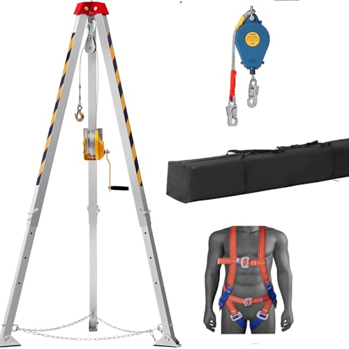 VEVOR Kit de trípode para espacios confinados con cabrestante de 1200 libras, trípode de espacio confinado con patas de 7 pies y cable de 98 pies, trípode de rescate de espacio confinado de 33 pies