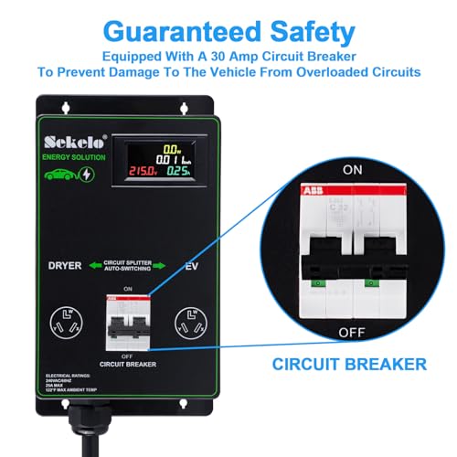Integración de carga inteligente EV: interruptor de alimentación automático Sekelo para secadora y EV, NEMA 10-30, carga rápida, pantalla en tiempo real