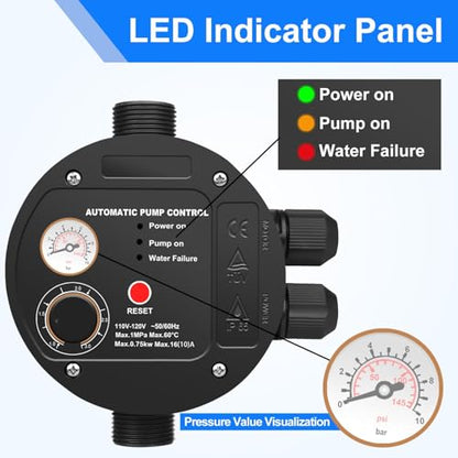Controlador automático de bomba EPC-16 IP65, ajuste giratorio, conector de bomba de metal, control de interruptor electrónico, controlador de presión de bomba de agua, 110V/0.75KW/1MPa, TÜV, ideal para el