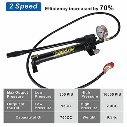 AMZCNC Bomba de mano hidráulica de 10000 Psi con manómetro de presión 2 velocidades, bomba de elevación hidráulica (CP-700-2)