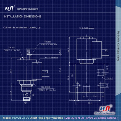 Válvula de cartucho de solenoide, válvula electromagnética hidráulica de dos posiciones normalmente cerrada Reemplazo comparable a Hydraforce SV10-20-0-N-00 (HSV10-20-00)