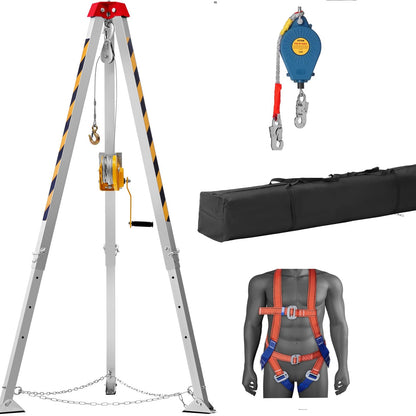 VEVOR Kit de trípode para espacios confinados con cabrestante de 1200 libras, trípode de espacio confinado con patas de 7 pies y cable de 98 pies, trípode de rescate de espacio confinado de 33 pies