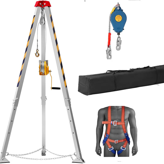 VEVOR Kit de trípode para espacios confinados con cabrestante de 1200 libras, trípode de espacio confinado con patas de 7 pies y cable de 98 pies, trípode de rescate de espacio confinado de 33 pies