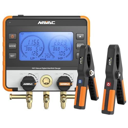 NAVAC NX1 Nexus - Manómetro digital para sondas de temperatura, con Bluetooth para sondas de temperatura, resistente a los impactos, con cuerpo de aluminio y cubierta de goma, compatible con A2L