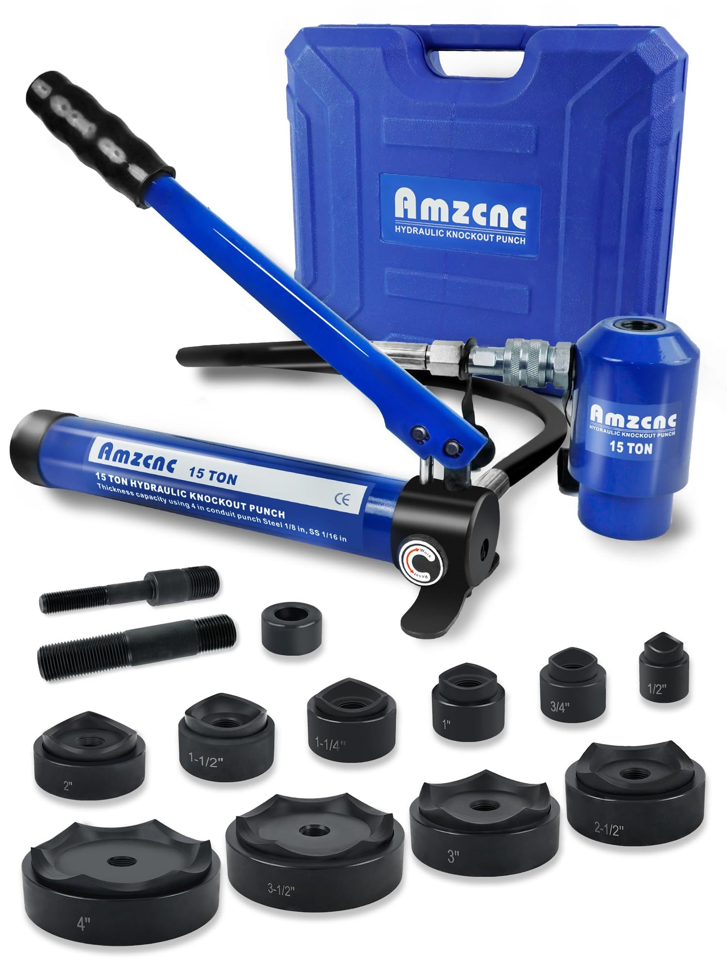 AMZCNC Juego de cortador de orificio de conducto eléctrico Knockout hidráulico Kit de herramientas KO 1/2 a 4 pulgadas (15T (1/2 "-4")) Número de pieza: SYK-8