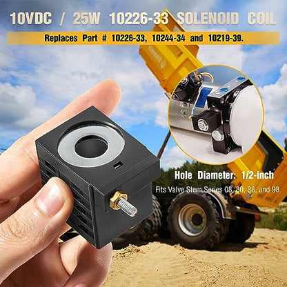 para bobina de solenoide Deltrol 10226-33, 10V DC, 25W, cable de doble plomo, compatible con vástago de válvula serie 08 80 88 98, solenoide de remolque de volquete