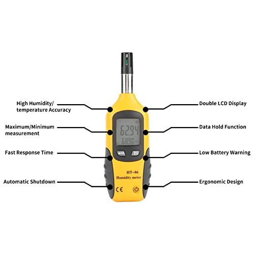 HT-86 Temperatura Digital y Humedad del Medidor Higrómetro Termómetro de Temperatura Húmeda de Temperatura y Medidor de Temperatura del Punto de Rocío, Punto de Rocío -50~60℃, Bulbo Húmedo -20~60℃