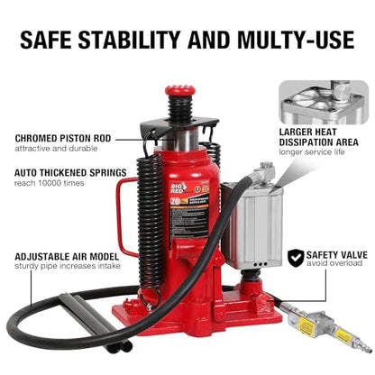 BIG RED - Bomba hidráulica de aleación de Aluminio de 20 toneladas/Gato neumático de elevación rápida Soldado con autógena, Vida útil más Larga, Ideal para Coche, Recogida, camión, SUV, ingeniería