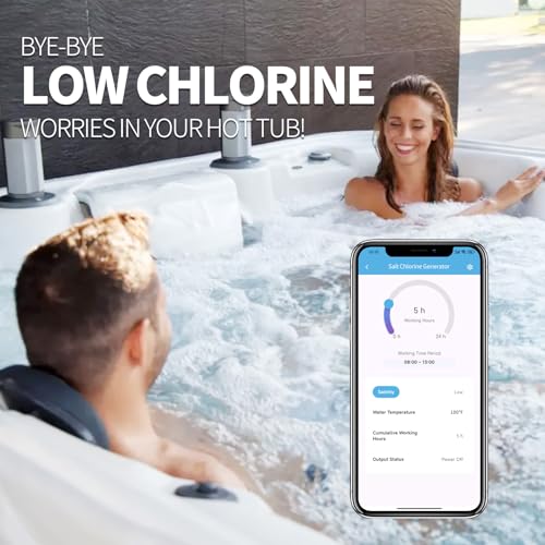 Generador de Cloro de Sal WiFi, Generador de Cloro Briidea con Célula de Sal de Titanio de EE. UU., Monitoreo por APP y Alertas de Sal en Tiempo Real, para Spas de Natación de Hasta 2,000 Galones