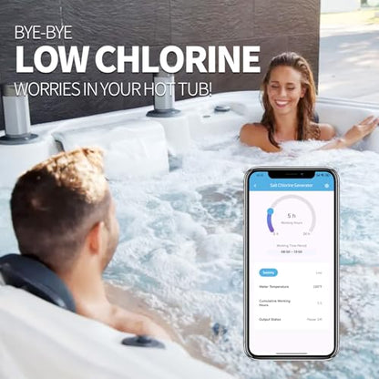 Generador de Cloro de Sal WiFi, Generador de Cloro Briidea con Célula de Sal de Titanio de EE. UU., Monitoreo por APP y Alertas de Sal en Tiempo Real, para Spas de Natación de Hasta 2,000 Galones