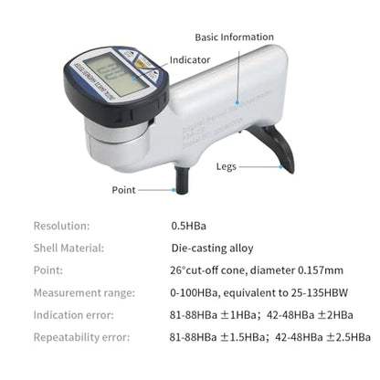 Probador de dureza 934‑1S Barcol Impresor Digital Probador de dureza portátil Durómetro tipo sangría para aleación de aluminio Cobre