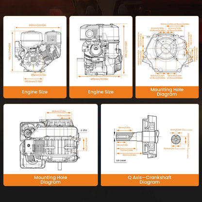 Motor horizontal de gasolina de 4 tiempos y 15 HP y 420 cc con arranque eléctrico para karts 8M0N2B