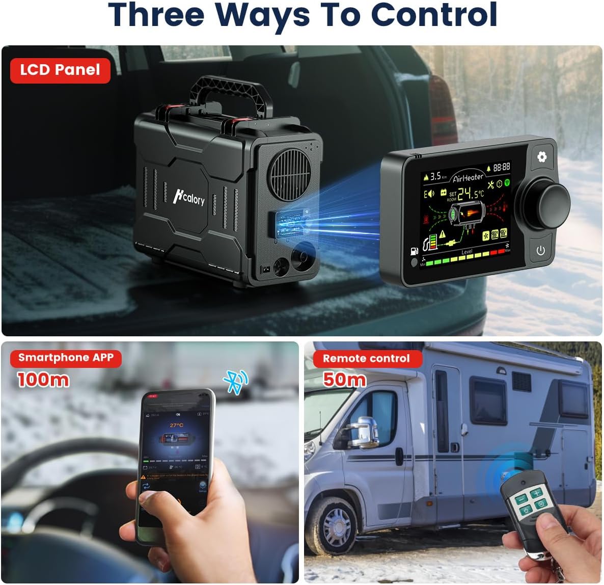HCALORY Calentador de aire diésel portátil de 12 V, calentador de estacionamiento diésel todo en uno de 5 KW, calentador de litera de estacionamiento con control de aplicación Bluetooth y monitor LCD