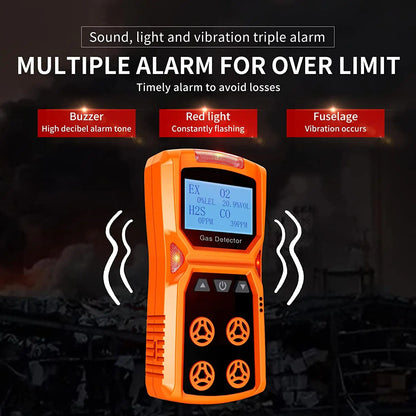 Indicador múltiple LEL con vibración, Detector de Gas 4 en 1, analizador que puede medir CO O2 H2S EX con alarma audible y Visual