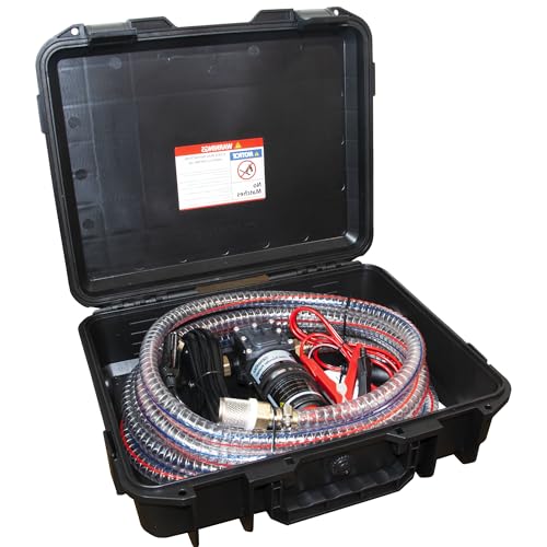 GENHOU Juego de bomba de transferencia de combustible de 12 V, mueve hasta 122 galones de gas o diésel por hora con motor de CC de 75 W y funda de transporte mejorada, con tubo de combustible de alta