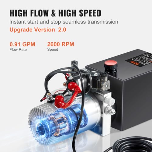 Unidad de potencia hidráulica Bomba hidráulica de efecto único Camión volquete de 4 cuartos Bomba hidráulica Bomba hidráulica de 12 V CC Remolque volquete 3200PSI (acero, 4 cuartos de galón de