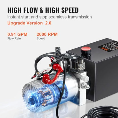 Unidad de potencia hidráulica Bomba hidráulica de efecto único Camión volquete de 4 cuartos Bomba hidráulica Bomba hidráulica de 12 V CC Remolque volquete 3200PSI (acero, 4 cuartos de galón de