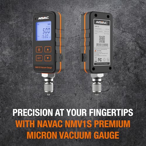 NAVAC NMV1S - Medidor de aspiradora de micras premium - Protección de alta presión - Medidor de aspiradora digital HVAC con alarma de nivel y advertencia de fugas, prueba de desintegración, gran