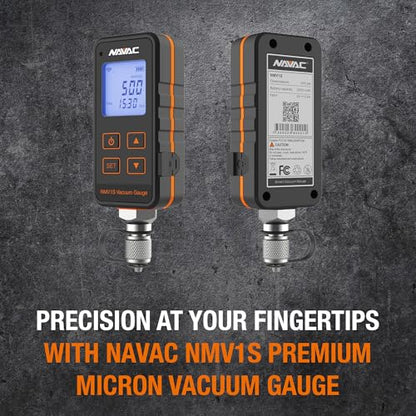 NAVAC NMV1S - Medidor de aspiradora de micras premium - Protección de alta presión - Medidor de aspiradora digital HVAC con alarma de nivel y advertencia de fugas, prueba de desintegración, gran