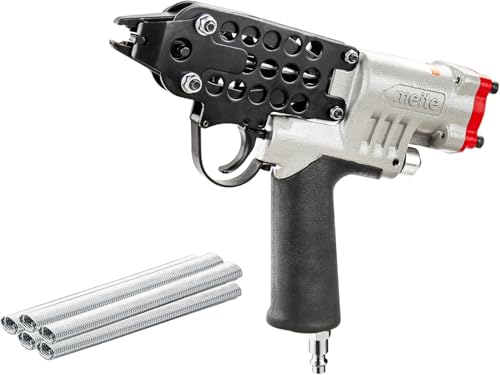 meite SC760S-I2 Pistola neumática de anillo de cerdo con 1000 anillos de cerdo de 16GA, alicates de anillo de cerdo corona de calibre 16 de 1/2 pulgada, cierre de 0.102-0.142 in, alicates ligeros Air