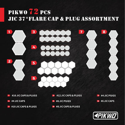 Juego de 72 piezas JIC de 37° de tapa y enchufe para manguera y tubo de manguera, juego de tapa hidráulica y enchufe de acero galvanizado 45# con rosca de precisión tamaños de tablero -04-06