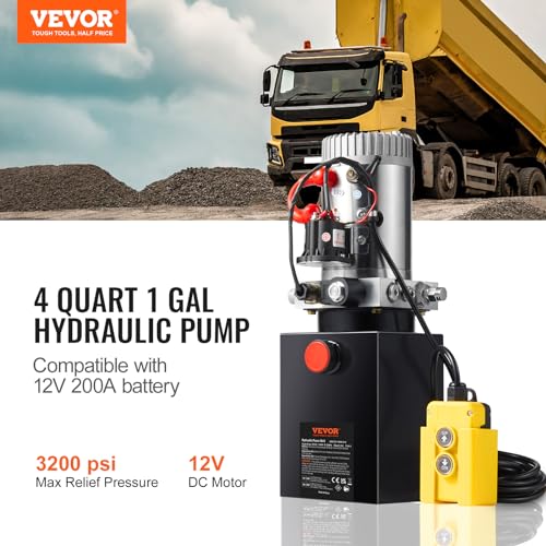 Unidad de potencia hidráulica Bomba hidráulica de efecto único Camión volquete de 4 cuartos Bomba hidráulica Bomba hidráulica de 12 V CC Remolque volquete 3200PSI (acero, 4 cuartos de galón de