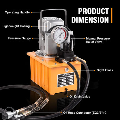 LCyindu - Bomba eléctrica hidráulica de 8.4 cuartos de galón, válvula solenoide de doble efecto de 8 litros, paquete de energía hidráulica, bomba portátil eléctrica, cilindro DB075-D2