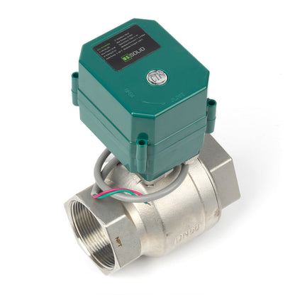US SOLID Válvula de bola motorizada de 2" - Acero inoxidable, retorno automático de 2 cables, válvula de bola eléctrica de 9-24 V CA/CC con paso total, normalmente cerrada, certificada por NSF - NPT . SKU: JFMSV00408