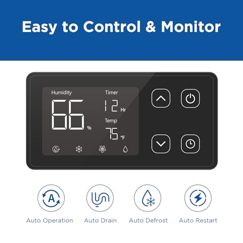 MOISWELL DEFENDER M70 Deshumidificador comercial de 145 pintas para espacio de arrastre, deshumidificador certificado Energy Star con manguera de drenaje compacto para daños de agua industrial en sótanos grandes