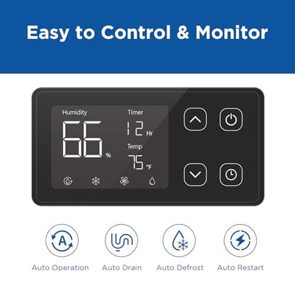 MOISWELL DEFENDER M70 Deshumidificador comercial de 145 pintas para espacio de arrastre, deshumidificador certificado Energy Star con manguera de drenaje compacto para daños de agua industrial en sótanos grandes