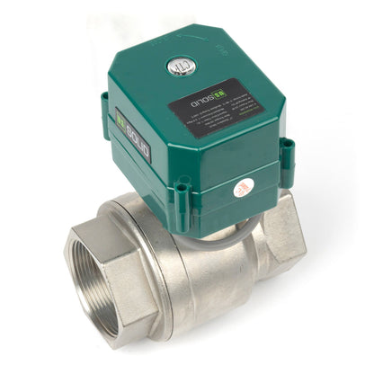 US SOLID Válvula de bola motorizada de 2" - Acero inoxidable, retorno automático de 2 cables, válvula de bola eléctrica de 9-24 V CA/CC con paso total, normalmente cerrada, certificada por NSF - NPT . SKU: JFMSV00408