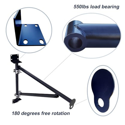 Grúa de horca de montaje en pared, soporte de elevación, construcción de acero con capacidad de 550 libras, rotación de 180 grados, negro 122B-A (polipasto no incluido)