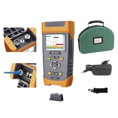 1310/1550nm 32/30dB OTDR monomodo Komshine QX55 Mini OTDR con VFL 3.1-5.0 mi + medidor de potencia de fibra OPM + fuente de luz SM 1310/1550nm + función de mapa de enlace con divisores de fibra 1:16 + prueba de redes RJ45