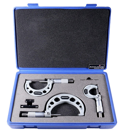 Micrómetros exteriores de ultraprecisión tipo M con punta de carburo Accusize Industrial Tools de 0-3 pulgadas x 0,0001 pulgadas (juego de 3 piezas), EG00-0903