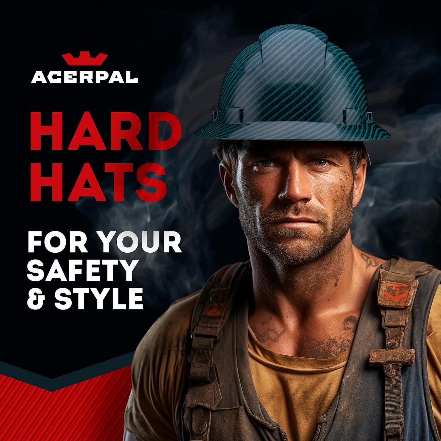 Acerpal Casco duro OSHA con diseño de fibra de carbono ventilada de ala completa con suspensión de 6 puntos (opciones 1)