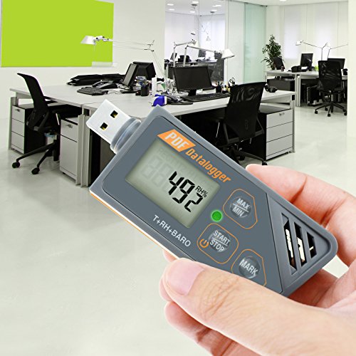 Registrador de datos de temperatura USB para temperatura humedad y presión atmosférica, IP65 impermeable registrador de temperatura con PDF y CSV informa alta precisión #88163