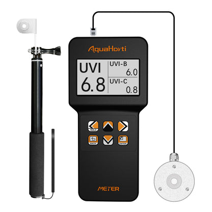 Medidor de luz AH-UVCBA, pruebe el índice UV de UVB | UVC, intensidad de irradiancia de UVC y UVA. Registre la distribución w/m² de UVC y UVA.