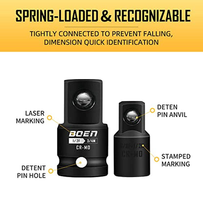 BOEN Juego de adaptador y reductor de enchufe de impacto de 8 piezas, 1/4 pulgadas, 3/8 pulgadas, 1/2 pulgadas, 3/4 pulgadas, juego de adaptadores con funda duradera para conversiones de