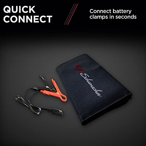 Schumacher Electric Cargador y mantenedor de batería solar portátil, SA1589, 5 vatios, 12 voltios, puerto USB de 1 amperio, para mantener baterías de motocicleta, deportes de potencia, automóvil, camioneta y marinas
